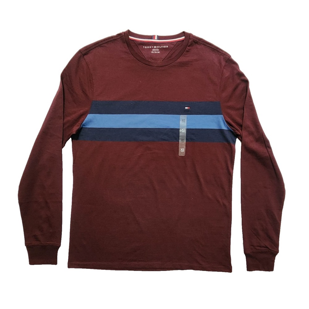 Tommy Hilfiger Men's Long Sleeve T-shirt Burgundy Striped Size XS‎ NWT